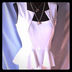 NWOT White Bodycon Midi Peplum Sheath Dress Size L